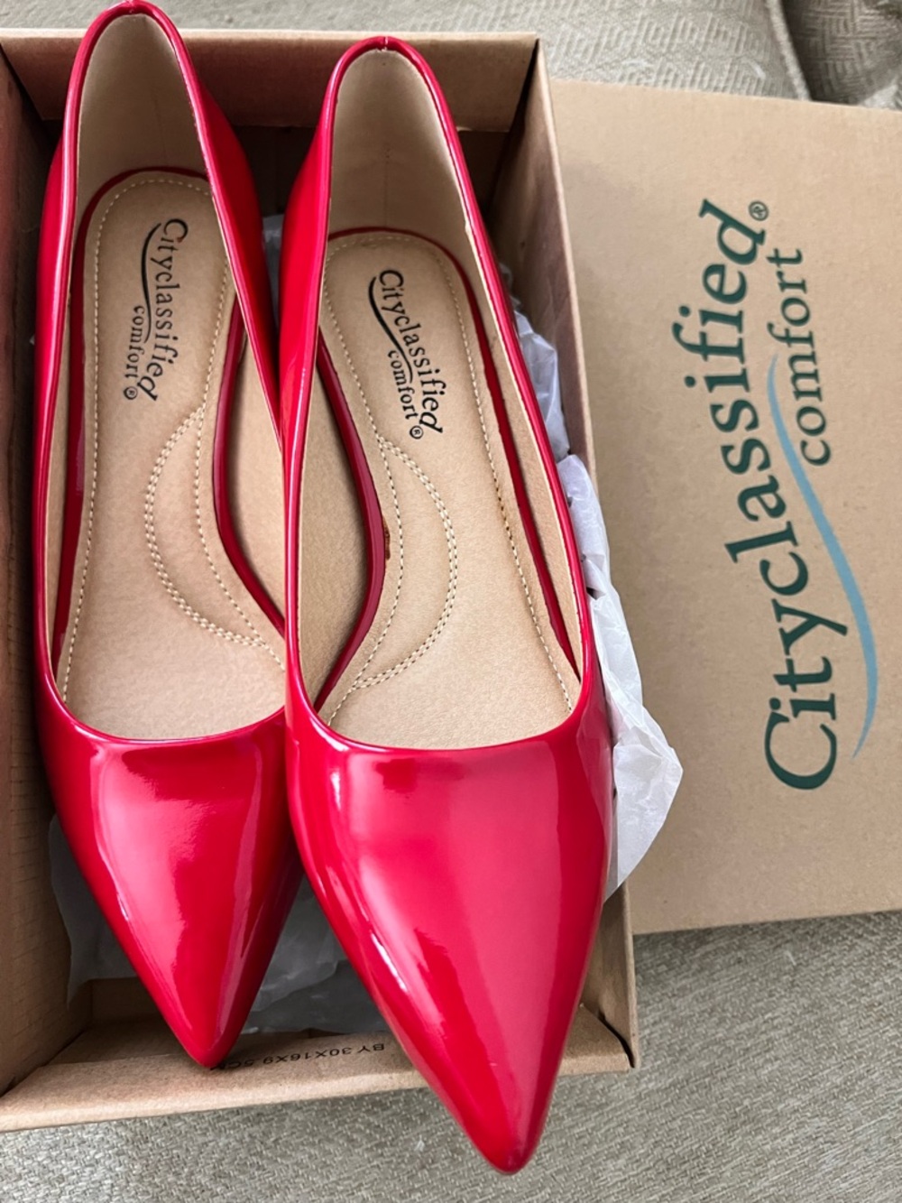 Cityclassified Red Patent Pointed-Toe Women’s Flats